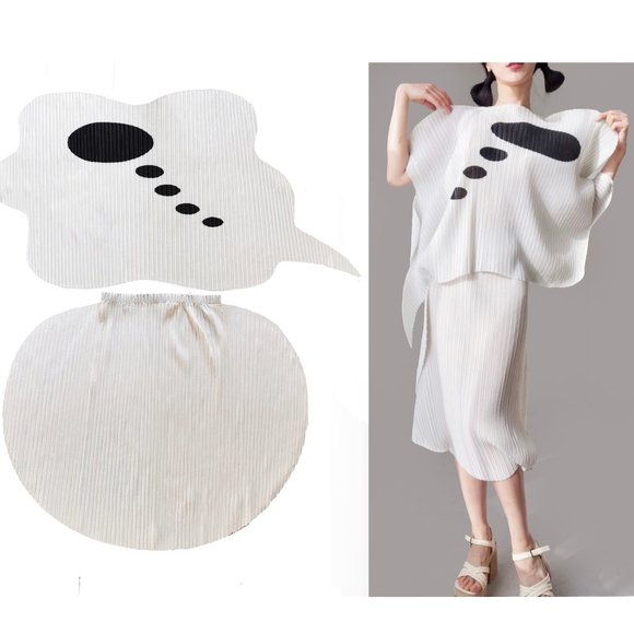 Issey Miyake Pleats please beige dress set top skirt 2 piece - Picture 9 of 10